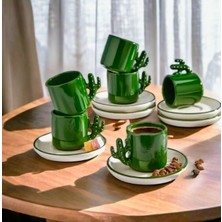 El Yapımı Kaktüs Desenli Türk Kahvesi ve Espresso Fincanları, 6'lı Set