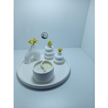 Deniz Kuzey Design Yin-Yang Modelli Çift Renkli Mum Seti - 5 Parça Taş Tozu Sunum Tepsili Dekoratif Obje Seti