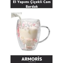 Armoris Yeni Seri El Yapımı Sıcak Soğuk Dayanıklı Süslü Organik Çiçekli Çift Cidarlı Handmade Bardak