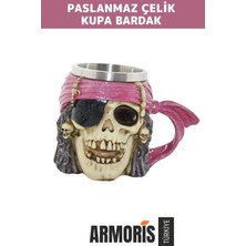 Armoris Yeni Dekoratif Şık Özel Yapım Hediyelik Sevgili Arkadaş Paslanmaz Çelik Korsan Kupa Bardak 13*18 cm