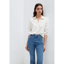 Mavi Çizgili Beyaz Bluz 1211427-83485