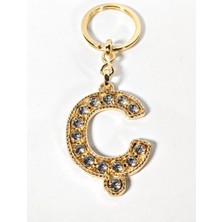 Moncuk Design Ç Harfi Taşlı Gold Renk Metal Anahtarlık – Şık ve Işıltılı Harf Tasarımı