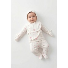 Zeynuko Kız Bebek Kalpli Fiyonklu %100 Pamuk Fırfırlı 5'li Yenidoğan Hastane Çıkışı Zıbın Seti