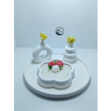 Deniz Kuzey Design Karamel Latte Kokulu Gül Mum Seti - 4 Parça Taş Tozu Dekoratif Obje ve Sunum Tepsisi