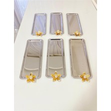 6'lı Zambak Çiçekli Lüx Paslanmaz Çelik Sunum Tepsisi