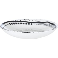 Black Chic Krem Siyah Porselen Salata Kasesi 25 cm Etnik Desenli