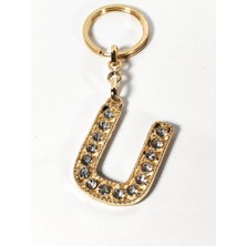 Moncuk Design U Harfi Taşlı Gold Renk Metal Anahtarlık – Şık ve Işıltılı Harf Tasarımı
