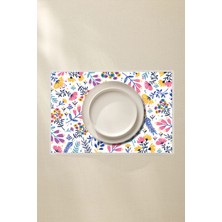 Çiçek Desenli Amerikan Servis 4’lü - 42X30 Pvc Kaplamalı Silinebilir Masa Servisi