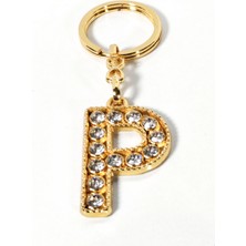 Moncuk Design P Harfi Taşlı Gold Renk Metal Anahtarlık – Şık ve Işıltılı Harf Tasarımı