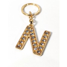 Moncuk Design N Harfi Taşlı Gold Renk Metal Anahtarlık – Şık ve Işıltılı Harf Tasarımı