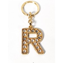 Moncuk Design R Harfi Taşlı Gold Renk Metal Anahtarlık – Şık ve Işıltılı Harf Tasarımı