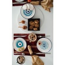 El Yapımı Nazar Boncuklu 6'lı Özel Tasarım Stackable Pasta Tabağı Takımı