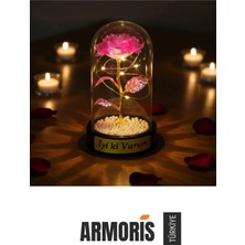 Armoris #fanus Gün Işığı LED Aydınlatmalı Incili Dekoratif Romantik Tasarım Güllü LED Fanus