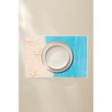 Deniz ve Plaj Temalı Silinebilir Amerikan Servis 4’lü - Deniz Yıldızlı Yaz Deseni 42X30 Pvc