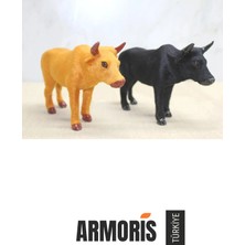 Armoris #biblo 22X14 cm Gerçekçi Detay Doğal Tüy Siyah Sarı Dekoratif Figür Tüylü Boğa Biblosu
