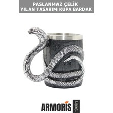 Armoris Yeni Dekoratif Şık Hediyelik Sevgili Arkadaş Paslanmaz Çelik Yılan Tasarımlı Kupa Bardak 14*15 cm