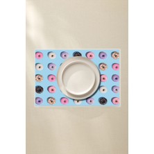 Donut Temalı Amerikan Servis 4’lü - Renkli Tatlı Desen, 42X30 Pvc Kaplamalı Masa Sunumu