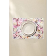 Çiçek Desenli Amerikan Servis 4’lü - Gül Motifli 42X30 Pvc Kaplamalı Silinebilir