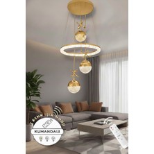 Ece Aydınlatma Heidi Gold Kaplamalı Lüks Tasarım Kumandalı Dimmerli 3 Renkli LED Avize