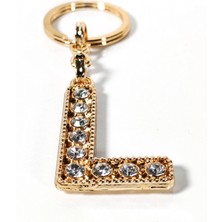 Moncuk Design L Harfi Taşlı Gold Renk Metal Anahtarlık – Şık ve Işıltılı Harf Tasarımı