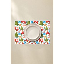 Yılbaşı Temalı 4'lü Amerikan Servis 42X30, Silinebilir Pvc Kaplama Amerikan Servis