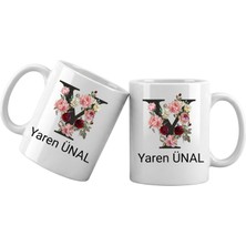 Liya Gift Collection Y Harfli Kişiye Özel Isimli Porselen Kupa Bardak – Çiçekli Monogram Harf Tasarımlı Isim Yazılı Kişiselleştirilebilir Hediye Kupa