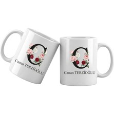 Liya Gift Collection C Harfli Kişiye Özel Isimli Porselen Kupa Bardak – Çiçekli Monogram Harf Tasarımlı Isim Yazılı Kişiselleştirilebilir Hediye Kupa