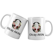 Liya Gift Collection O Harfli Kişiye Özel Isimli Porselen Kupa Bardak – Çiçekli Monogram Harf Tasarımlı Isim Yazılı Kişiselleştirilebilir Hediye Kupa
