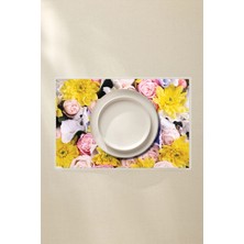 Sarı Çiçekli Gül Desenli Amerikan Servis 4’lü - 42X30 Pvc Kaplamalı Silinebilir