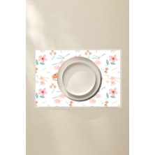 Soft Pembe Çiçek Desenli Amerikan Servis 4’lü - 42X30 Pvc Kaplamalı Silinebilir
