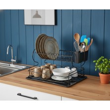 Iki Katlı Siyah Bulaşıklık, Termoplastik Kaplama, Tepsili, Tabak ve Kaşık Kurutmalık