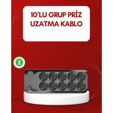 USB Type-C Destekli 10’lu Grup Priz Termal Korumalı 2m Kablo 2500W Nemere
