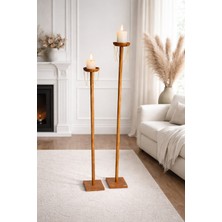 Dekoratif Şamdan Uzun Tasarım Mumluk Doğal Ahşap Mumluk