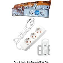 3 Metre Askı Aparatlı Topraklı 3lü Grup Priz ROYALEKS-AST303 Nemere