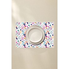 Soft Çiçek Desenli Amerikan Servis 4’lü - 42X30 Pvc Kaplamalı Silinebilir Masa Servisi