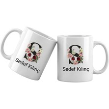 Liya Gift Collection S Harfli Kişiye Özel Isimli Porselen Kupa Bardak – Çiçekli Monogram Harf Tasarımlı Isim Yazılı Kişiselleştirilebilir Hediye Kupa