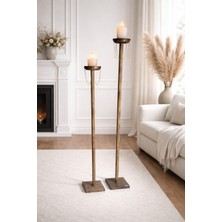 Dekoratif Şamdan Uzun Tasarım Mumluk Doğal Ahşap Mumluk