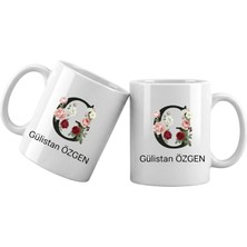Liya Gift Collection G Harfli Kişiye Özel Isimli Porselen Kupa Bardak – Çiçekli Monogram Harf Tasarımlı Isim Yazılı Kişiselleştirilebilir Hediye Kupa
