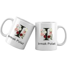 Liya Gift Collection I Harfli Kişiye Özel Isimli Porselen Kupa Bardak – Çiçekli Monogram Harf Tasarımlı Isim Yazılı Kişiselleştirilebilir Hediye Kupa