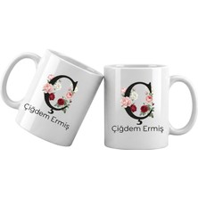 Liya Gift Collection Ç Harfli Kişiye Özel Isimli Porselen Kupa Bardak – Çiçekli Monogram Harf Tasarımlı Isim Yazılı Kişiselleştirilebilir Hediye Kupa