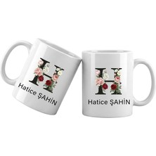 Liya Gift Collection H Harfli Kişiye Özel Isimli Porselen Kupa Bardak – Çiçekli Monogram Harf Tasarımlı Isim Yazılı Kişiselleştirilebilir Hediye Kupa
