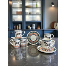 Şık 6'lı Herm At Desenli Porselen Kahve Fincan Takımı, Feray Home