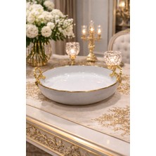 Altın Yaldızlı Porselen Meyve ve Salata Sunum Tabağı 24 cm