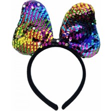 MiraLive Renk Değiştiren Pullu Payetli Fiyonk Parti Tacı Rengarenk Gümüş Renk 20X16 cm