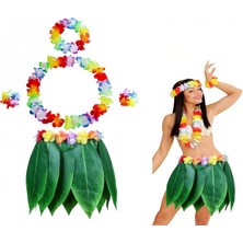 MiraLive Yetişkin Hawaii Kostüm Seti - Yaprak Etek & Hawaii Set - 5 Parça
