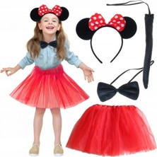 MiraLive Minnie Mouse Kostüm Seti Etek Taç Kuyruk Papyon Gösteri Seti