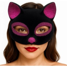 MiraLive Siyah Renk Fuşya Simli Süet Kaplama Kedi Maskesi 18X14 cm