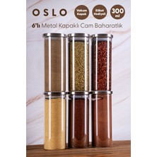 6'lı Metal Kapaklı Vakumlu Cam Saklama Kabı, Baharatlık, 300ML