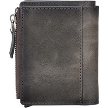 Deri Cüzdan ve Kartlık, Mekanizmalı, 10 Adet Kart Bölmeli, Efektli Gri