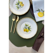 Green Garden Mat Altın Yaldızlı 6 Kişilik Limon Desenli Porselen Pasta Takımı